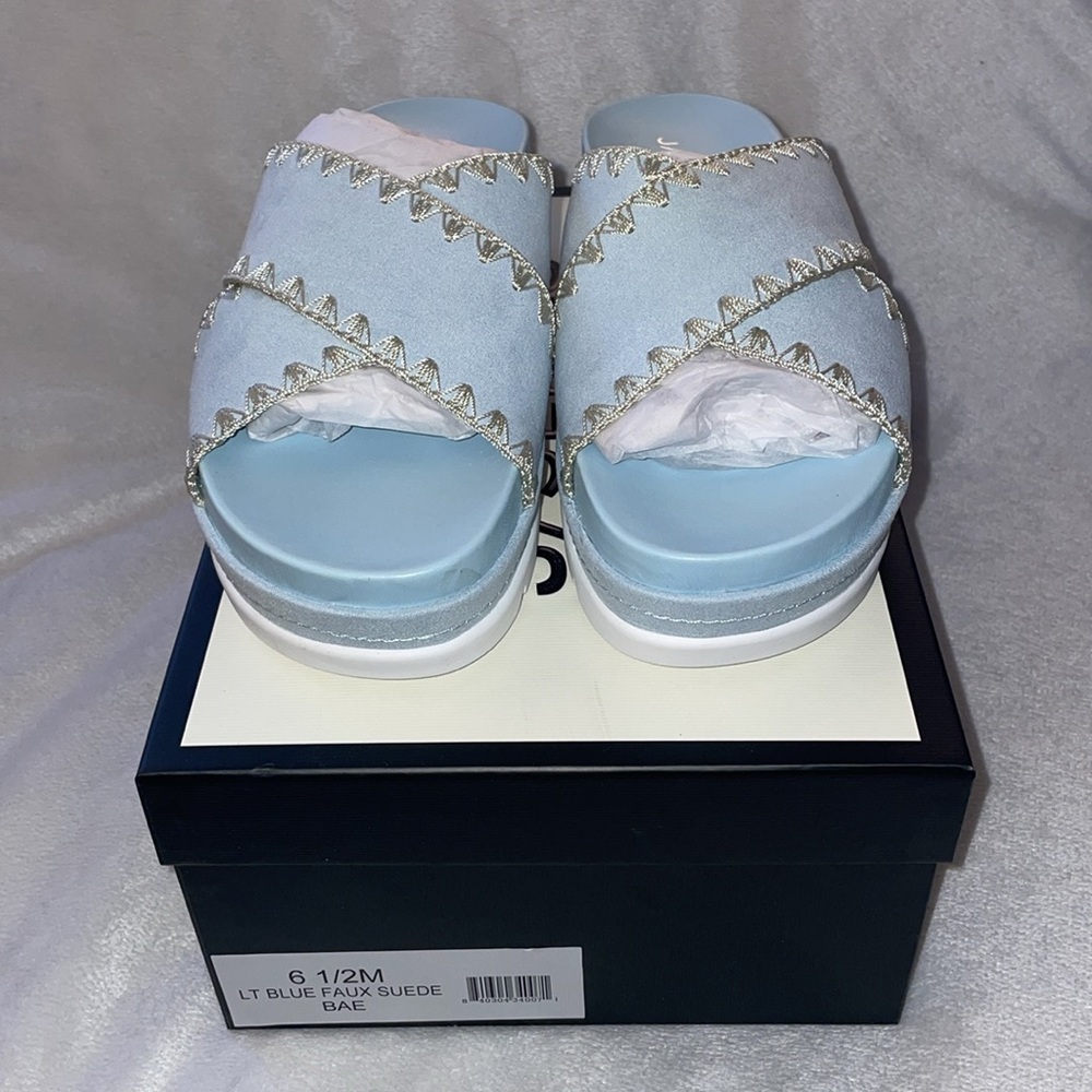 NWT J/SLIDES BAE Light Blue Faux Suede Sandal - Picture 7 of 14